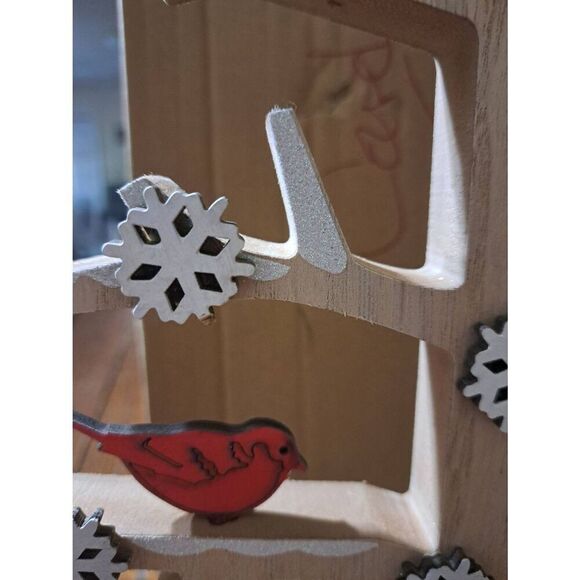 Cardinal Christmas Holiday Wood Winter Tree Table Decor Red Bird Snowflake - Picture 4 of 7